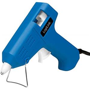 LogiLink Mini pistola per colla a caldo da 10 W, ideale per fai da te, per lavori fai da te, con supporto, colore: blu, con 2 cartucce Ø 7,2 mm, WZ0050