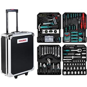 Brigros MBI - Valigetta attrezzi completa con 318 Pezzi con 4 scomparti removibili, ruote e manico, Carrello porta attrezzi 51x36x20 Cm, cassetta da lavoro fai da te