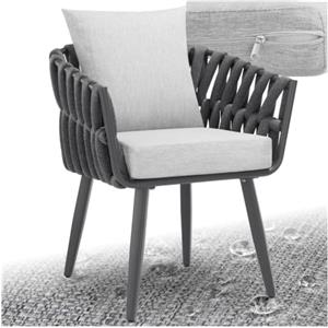tectake® Sedia in Alluminio 62,5x65,5x75 cm, Design con Corda, Max 120 kg | Resistente alle Intemperie, Cuscino di Seduta da 10 cm, Cuscino dello Schienale da 15 cm, Rivestimento Sfoderabile, Antracite