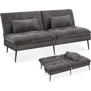 tectake® Divano Letto 3in1, 3 Posti, Schienale Reclinabile 6 Posizioni | Portata 300 kg, Larghezza 175 cm, Imbottitura Spessa, Cuscini Extra Inclusi, Struttura in Acciaio, 175x66x8 cm, Grigio