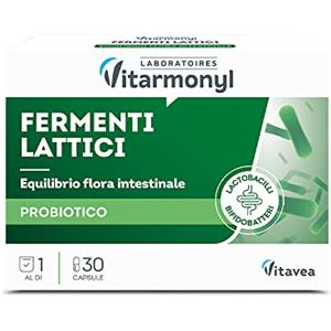 Vitarmonyl Fermenti Lattici Probiotico - Benessere Intestinale - 30 Capsule | Miscela Fermenti Lattici 7 Miliardi di UFC - Equilibrio Flora Batterica, Contro Gonfiore - Senza Glutine e Lattosio - 1 Mese