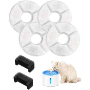 FPIJMG Filtri Fontanella per Gatti 6 Pezzi - 4 Rotondi Carbone Attivo + 2 Cotone Pompa | Compatibili Catit Pixi | Elimina Odori, Salva Pompa, Bevanda Sicura