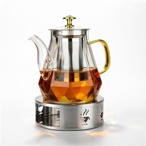Taurion Caraffa in vetro da 1 l con fornello: teiera con infusore, teiera per tè sfuso, vetro borosilicato, lavabile in lavastoviglie, può essere utilizzata su fornelli in ceramica o piccole fiamme
