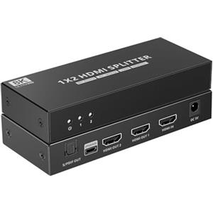 Techly 368512 Splitter HDMI 8K UHD 3D 60Hz 2 Vie CEC SPDIF Ottico Nero