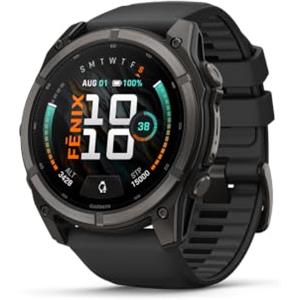 Garmin Fenix 9-51 mm, titanio grigio carbonio DLC con cinturino in silicone nero/grigio | durata della batteria fino a 31 giorni, torcia a LED, altoparlante e microfono per messaggi vocali, design