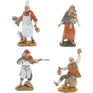 Moranduzzo Set 4 Pastori Napoletani H Medio 9 cm per Presepe da 10 cm - Scala 1:20 - STANDARD 10 - Statuine Indistruttibili, Stile '700, Rifinite a Mano, Scultore M. Landi