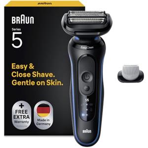 Braun Serie 5 Rasoio Elettrico Barba, 1 Accessorio, 52-B1600s, Blu | Regolabarba Uomo, 1 Accessorio, Rasoio Barba Impermeabile, Ricaricabile, 50 Min di Utilizzo