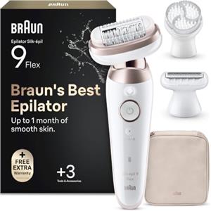 Braun Silk Epil 9 Flex Epilatore Elettrico Donna, Rasoio Elettrico Donna, Con Testina Flessibile a 360° Per Epilazione Semplice, Wet & Dry, Pelle Liscia a Lungo, Idea Regalo, 9-060 3D, Bianco/Rosa