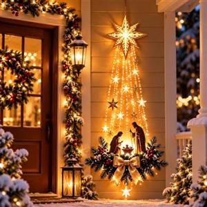 Generico Decorazione Murale Natalizia Presepe Luminosa (#c) | Scena della Sacra Famiglia con Luce LED Calda per Casa, Camino e Ingresso, Decorazione Natalizia da Appendere Interna