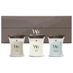 WoodWick, Set di candele profumate candele profumate Hourglass dal profumo legnoso con stoppini crepitanti, confezione regalo, 3 pezzi