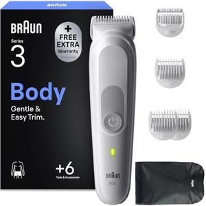 Braun Rasoio Elettrico Corpo Uomo Serie 3, +6 Strumenti, BG3575 Grigio | Cura Corpo, con Tecnologia SkinGuard, 6 Strumenti di Rasatura, Impermeabile, Rasoio Intimo Uomo, Ricaricabile
