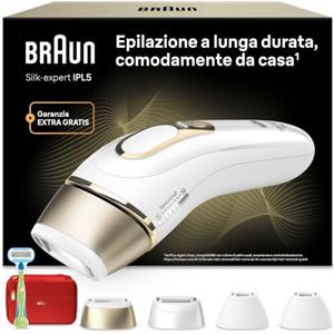 Braun Silk·Expert Pro 5 Epilatore Luce Pulsata, 4 Testine, PL5382 Oro | Epilazione Laser Peli Donna a Casa, Riduzione Permanente dei Peli, Epilazione a Casa, con Custodia e Rasoio Gillette Venus