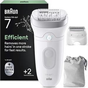 Braun Silk-Épil 7 Epilatore Elettrico Donna, Accessori, 7-030, Argento | Depilatore Corpo Donna Impermeabile, Testina Ampia per Facile Rimozione Peli, Testina Radente Cappuccio Regolatore