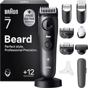 Braun Serie 7 Regolabarba Uomo, 12 Accessori, Custodia BT7545 Grigio | Rasoio Elettrico Barba con Lama Problade Affilata a Vita, 12 Strumenti da Barbiere, 40 Lunghezze, Impermeabile, Ricaricabile