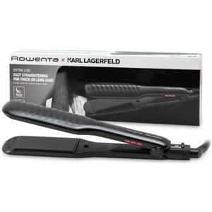 Rowenta x KARL LAGERFELD SF411L Extra Liss Piastra per Capelli, Superficie Larga, 6 Temperature, Riscaldamento Rapido, Rivestimento in Cheratina, Nero