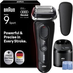 Braun Serie 9 Sport Rasoio Elettrico Barba, Custodia,Smartcare 9150cce Nero | Regolabarba Uomo Impermeabile, Ricaricabile, Testina 4+1 e Rifinitore, Stazione SmartCare, per Qualsiasi Densità di Barba