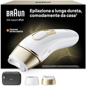 Braun Silk·Expert pro 5 Epilatore Luce Pulsata, 2 Testine, PL5230 Oro | Epilazione Laser Peli Donna a Casa, Riduzione Permanente dei Peli, 2 Testine, Pochette