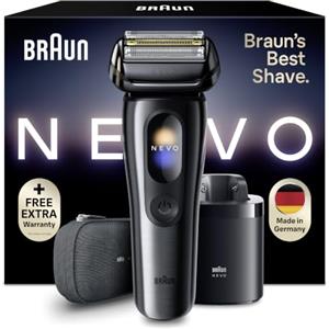 Braun NEVO Rasoio Elettrico Barba, Custodia Da Viaggio, NEVO11015C, Grafite | Regolabarba Uomo Impermeabile, Rasatura Senza Compromessi, Tecnologia Aerotouch, Sistema di Cura 7in1, Custodia, Ricaricabile