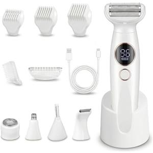 Carehabi Rasoio Elettrico Donna 5 in 1 & Rasoio Parti Intime - Depilatore Donna Indolore IPX7 Impermeabile per Viso, Corpo, Zona Bikini & Sopracciglia - Lady Shaver con Base di Ricarica USB
