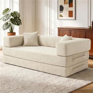 Vipbear Divano letto Boneless Premium a 3 posti da 200 cm in corduroy per camera da | Schiuma ad Alta Densità, 5-in-1 Convertibile, Modulare