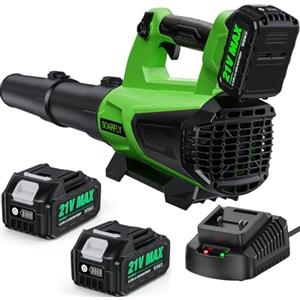 SOARFLY Soffiatore per Foglie a Batteria con 2 Batterie da 4,0Ah e Caricabatterie, Motore 21V da 19000 giri/min, 257 km/h / 985 m³/h, Velocità Regolabile, Leggero per Giardino, Terrazza e Vialetto