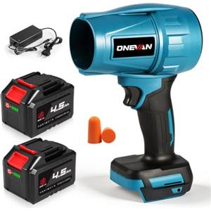 ONEVAN Turbo soffiatore a batteria 600km/h, per foglie bagnate e neve | [Potenziata 2026] Forza soffiante 1,5kg, senza spazzole, autonomia di 30mins, ricarica rapida, leggero, per asciugatura auto