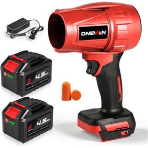 ONEVAN Turbo soffiatore a batteria 600km/h, per foglie bagnate e neve | [Potenziata 2026] Forza soffiante 1,5kg, senza spazzole, autonomia di 30mins, ricarica rapida, leggero, per asciugatura auto