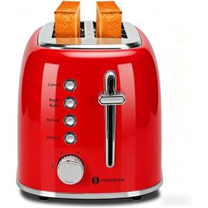 Aigostar Tostapane Vintage 2 Fette, Fessure Extra Larghe 4 cm, 4 Funzioni | Bagel, Riscaldamento, Scongelamento e Annulla, 6 Livelli di Tostatura, Vassoio Raccoglibriciole Rimovibile, Acciaio Inox