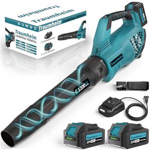 Traumheim Soffiatore di fogli senza fili con batteria, 3 velocità, elettrico senza fili con 2 batterie 4,0 Ah/21 V, 1200 m³/h, per giardino, foglie, polvere e neve