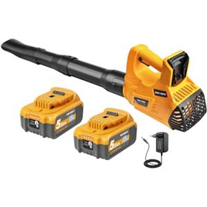 Powarobor Soffiatore a batteria Kit per DeWalt 18V con 2x batterie e caricabatterie | Soffiatore Foglie 6 Velocità,2 Tubi di Soffiaggio Staccabili, Cintura per la Pulizia del Giardino,giardino, auto e terrazza