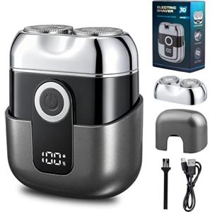 Carehabi Mini Rasoio Elettrico Barba Uomo - Rasoio da Viaggio Portatile Impermeabile IPX6 con Schermo LED, USB-C Rapido, Silenzioso & Compatto - Grigio