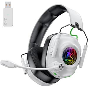 Krysenix Cuffie gaming wireless per PS5, PS4, PC, Switch e Mac | ≤20 ms con USB 2,4 GHz, Bluetooth 5.4, microfono antirumore, 60 ore di autonomia, audio stereo, LED dinamici per FPS e RPG