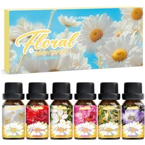 SALKING Floreali Oli Essenziali per Diffusori 6 x 10ML, 100% Puri Naturali Olio Essenziale Profumate per Aromaterapia, Massaggio - Gelsomino, Neroli, Caprifoglio, Peonia, Geranio, Fresia