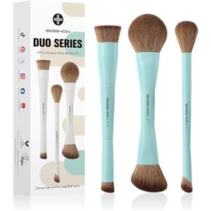 EIGSHOW Set Di 3 Pennelli Trucco con Due Estremità, Set Make Up, Verde | Vegano Fibra Sintetica Morbida, Per I principianti e i professionisti del trucco,per la tua vita quotidiana e i tuoi viaggi