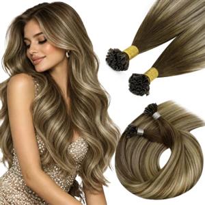 Hetto Extension Capelli Veri Cheratina 50 Ciocche per Styling Quotidiano | Morbidi al tatto, Castano Freddo con Mèches Biondo Caramello, Giunzioni dal profilo discreto, Volume modulabile, 35cm 40g