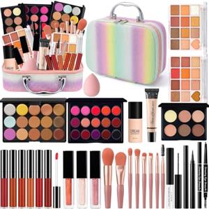 Muiefe Set Trucchi con Trousse Trucchi, Kit Trucco Make Up Completo Professionale Cofanetto Regalo Donna Ragazza Trucchi con Paletta Ombretti Fondotinta Matite Ssopracciglia Matita Occhi Mascara Lucidalabbra