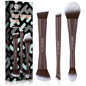 EIGSHOW Set 3 Doppia Punta Pennelli Make Up, Pennelli Trucco Viso, Marrone | Fondotinta Pennelli, Correttore Pennelli, Contour Pennelli, Cipria Pennelli, Setole Vegane, per Liquidi, Polveri & Creme
