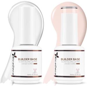 Nicedeco 8 in 1 Builder Base Gel Unghie Set Gel Unghie Ricostruzione Kit Senza HEMA Smalto Semipermanente Nude Set 7, 2x15ML