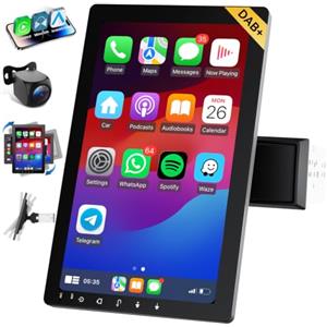Haudio DAB Girevole a 360° Autoradio 1 DIN Bluetooth con CarPlay & Android Auto,10.1 pollici girevole Touchscreen Lettore,con fotocamera di backup 1080P,Mirror Link,Bluetooth,AUX,RDS,FM/AM Radio