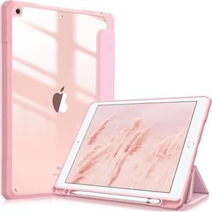 FINTIE Cover per iPad 9a/8a/7a Generazione 10,2 Pollici (2021/2020/2019) | [con Portapenne] Antiurto Sottile Custodia Posteriore Trasparente Case con Auto Sveglia/Sonno, (Rosa)