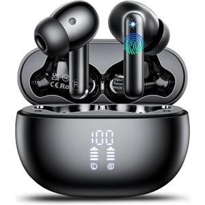 Nerunsa 2026 Cuffie Bluetooth 5.4, Auricolari Bluetooth Stereo HiFi Con 4 ENC Microfoni Anti-Rumore, Durata 60 Ore Cuffiette In Ear, Cuffiette Touch Control, LED-Display, Impermeabili IP7 Cuffie Senza Fili