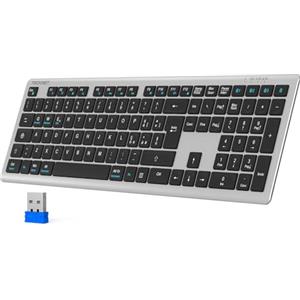 TECKNET Bluetooth Tastiera Wireless, Ricaricabile, Italiano QWERTY, Argento | 4 Commutazione Dispositivo(2.4G+BT), USB C Ricaricabile, Full-Size Ultra Sottile, per PC/Tablet/Windows/MacOS