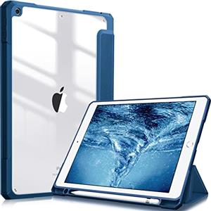 FINTIE Cover per iPad 9a/8a/7a Generazione 10,2 Pollici (2021/2020/2019) | [con Portapenne] Antiurto Sottile Custodia Posteriore Trasparente Case con Auto Sveglia/Sonno, Marine Blu