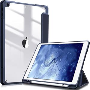 FINTIE Cover per iPad 9a/8a/7a Generazione 10,2 Pollici (2021/2020/2019) | [con Portapenne] Antiurto Sottile Custodia Posteriore Trasparente Case con Auto Sveglia/Sonno, (Blu Scuro)