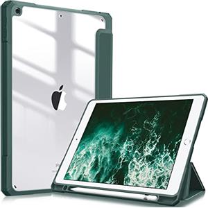 FINTIE Cover per iPad 9a/8a/7a Generazione 10,2 Pollici (2021/2020/2019) | [con Portapenne] Antiurto Sottile Custodia Posteriore Trasparente Case con Auto Sveglia/Sonno, Midnght Verde