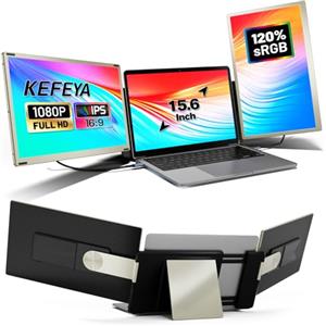 KEFEYA Monitor Portatile 15.6" 120% sRGB FHD 1080P Schermo Portatile Adatto a Tutte le Dimensioni di Laptop Triplo Monitor per Laptop con Type-C USB HDMI Plug And Play Per Wins/Mac/Chrome