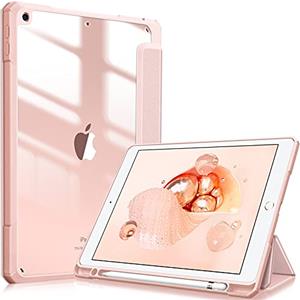 FINTIE Cover per iPad 9a/8a/7a Generazione 10,2 Pollici (2021/2020/2019) | [con Portapenne] Antiurto Sottile Custodia Posteriore Trasparente Case con Auto Sveglia/Sonno, Oro Rosa