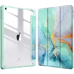 FINTIE Cover per iPad 9a/8a/7a Generazione 10,2 Pollici (2021/2020/2019) | [con Portapenne] Antiurto Sottile Custodia Posteriore Trasparente Case con Auto Sveglia/Sonno, Emerald Marble
