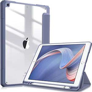 FINTIE Cover per iPad 9a/8a/7a Generazione 10,2 Pollici (2021/2020/2019) | [con Portapenne] Antiurto Sottile Custodia Posteriore Trasparente Case con Auto Sveglia/Sonno, Lavenda Grigio