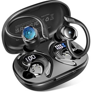 Hupoaf Cuffie Bluetooth 5.4 Sport, Auricolari Wireless con Ganci, 4 ENC Mic | 28 Modalità EQ, 50 Ore Display LED, Driver 14,2 mm, Cancellazione Rumore, IP7 Impermeabili Cuffiette Running per iOS/Android